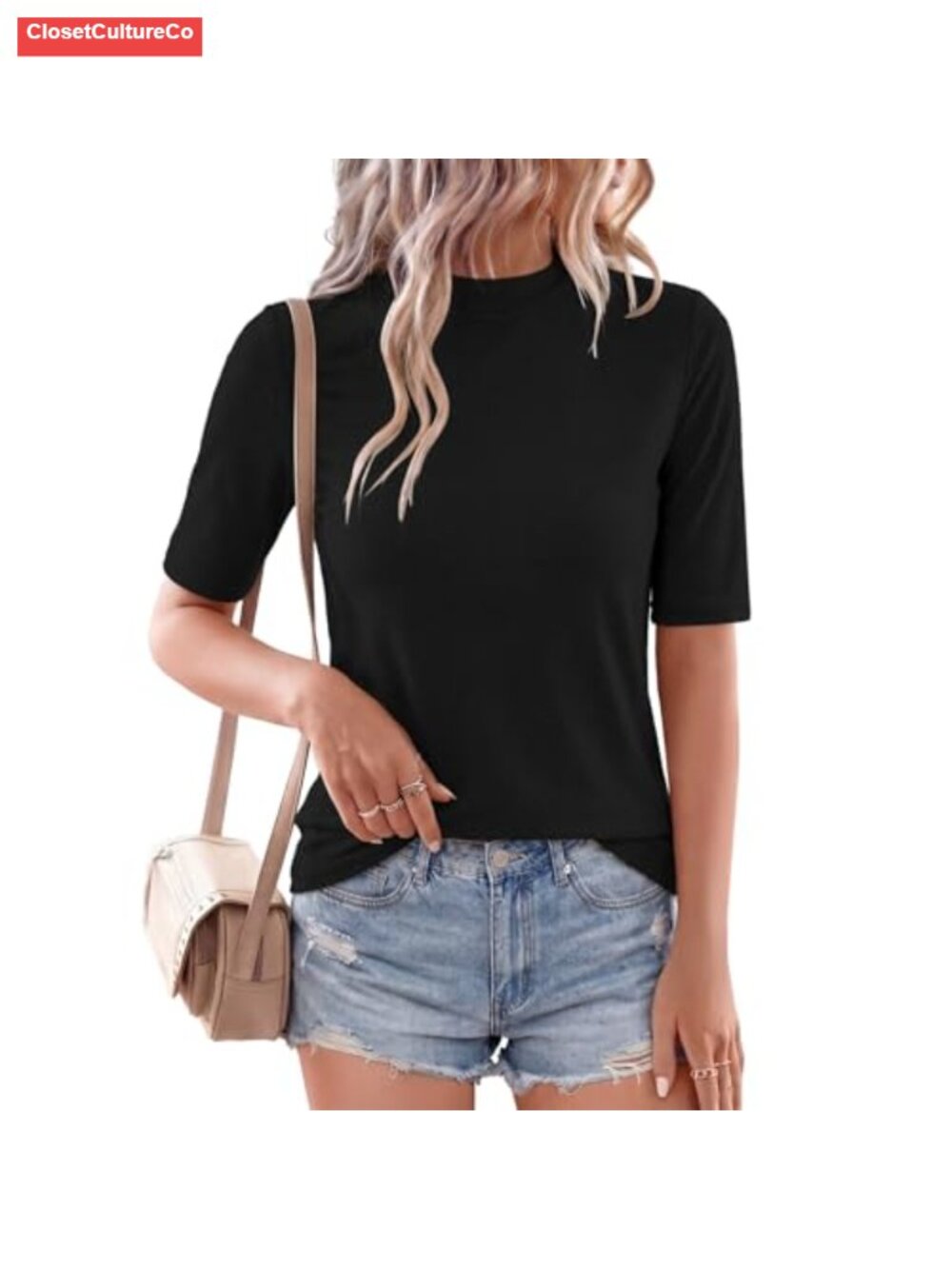 Mock Turtleneck Short Sleeve T-Shirt Slim Fit Casual Layering Top